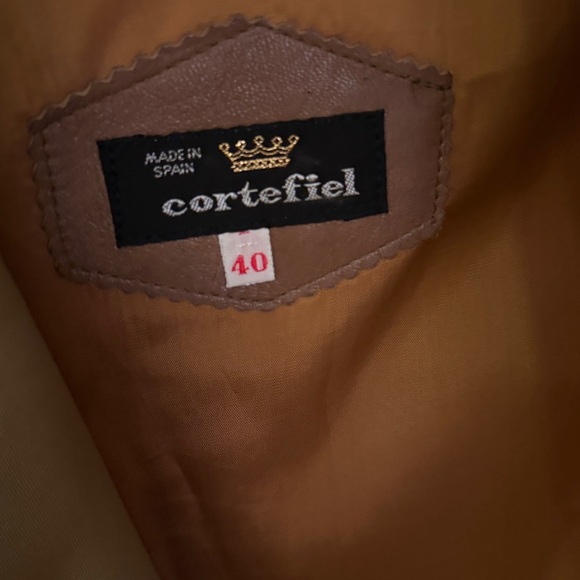 Cortefiel Vintage 70s Tan Jacket w Leather Trim Size Large - Picture 11 of 11